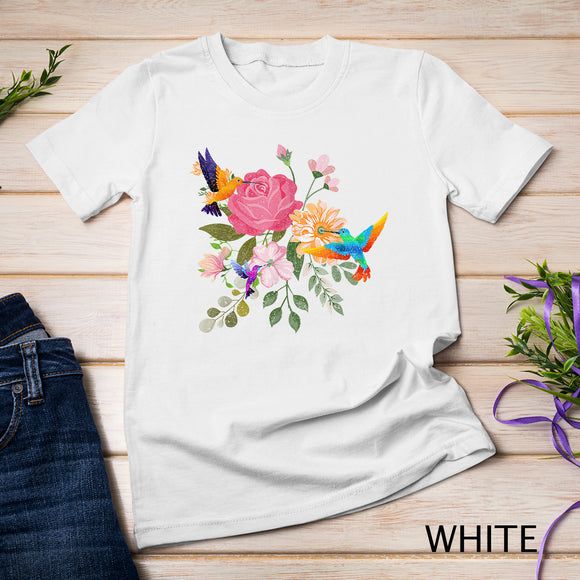 Vintage Bird Animal Lover Nature Roses Flowers Hummingbird T-Shirt