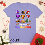Wine Glasses Halloween Merry Christmas Happy Hallothanksmas T-shirt