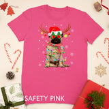 Womens Funny Reindeer Pug Dog Santa Hat Christmas T-Shirt