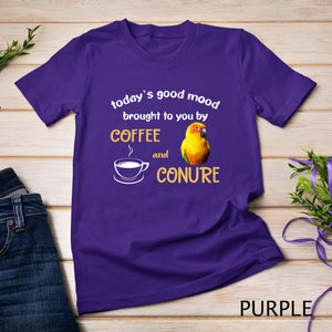 Womens Sun Conure Shirt, Good Coffee And Conure Parrot Bird V-Neck T-Shirt